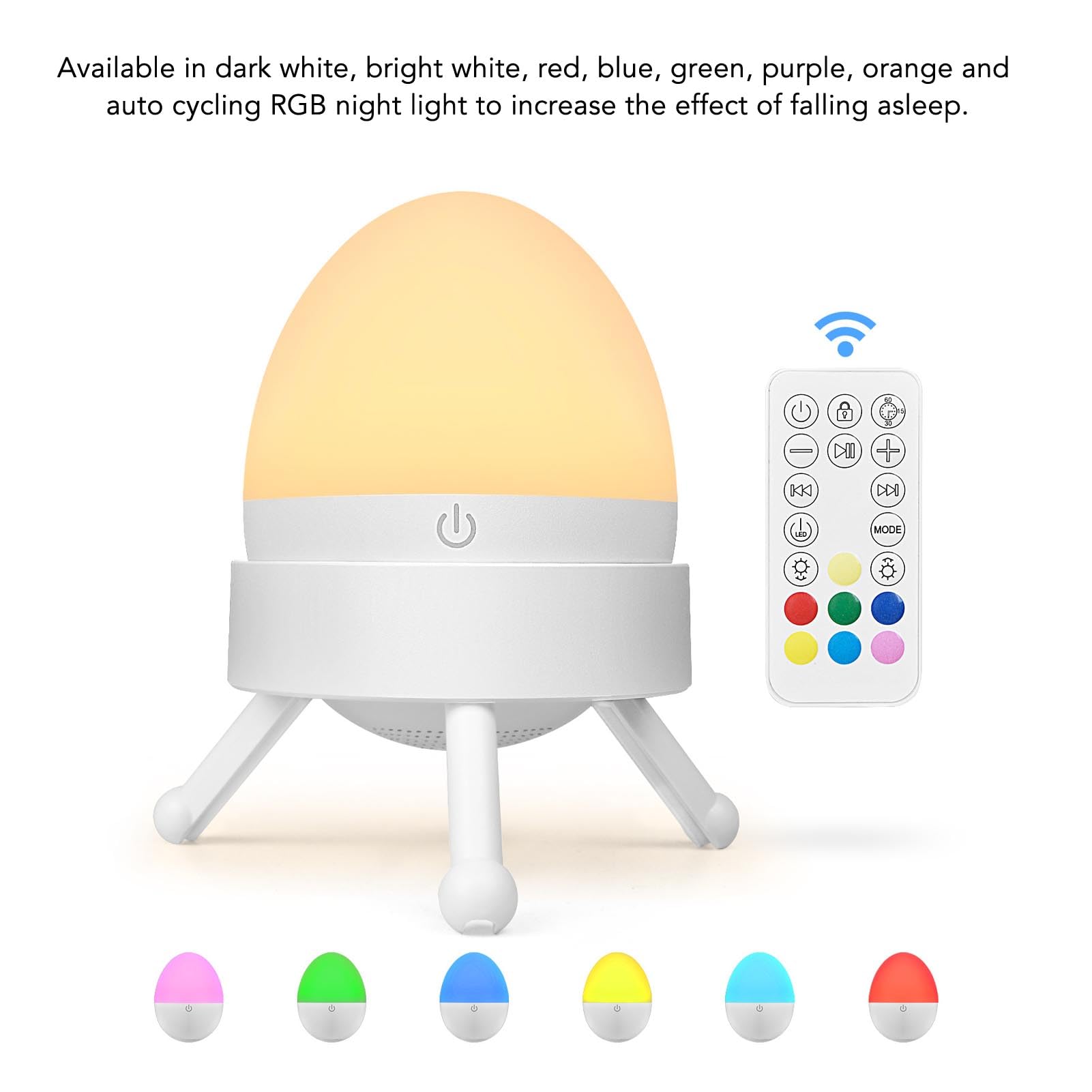 Máquina Inteligente de Ruido Blanco, Máquina de Sonido con Control Remoto y Luz Nocturna RGB, Temporizador Apagado Automático Táctil, 20 Sonidos Relajantes para Crianza Medianoche