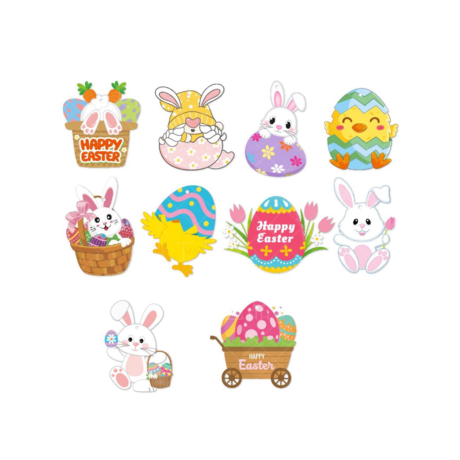Of 10 Easters Eggs and Bunnys Pendants for Party Decoration Hanging Accessory Themed Party Accessories Easters Celebration Accessories