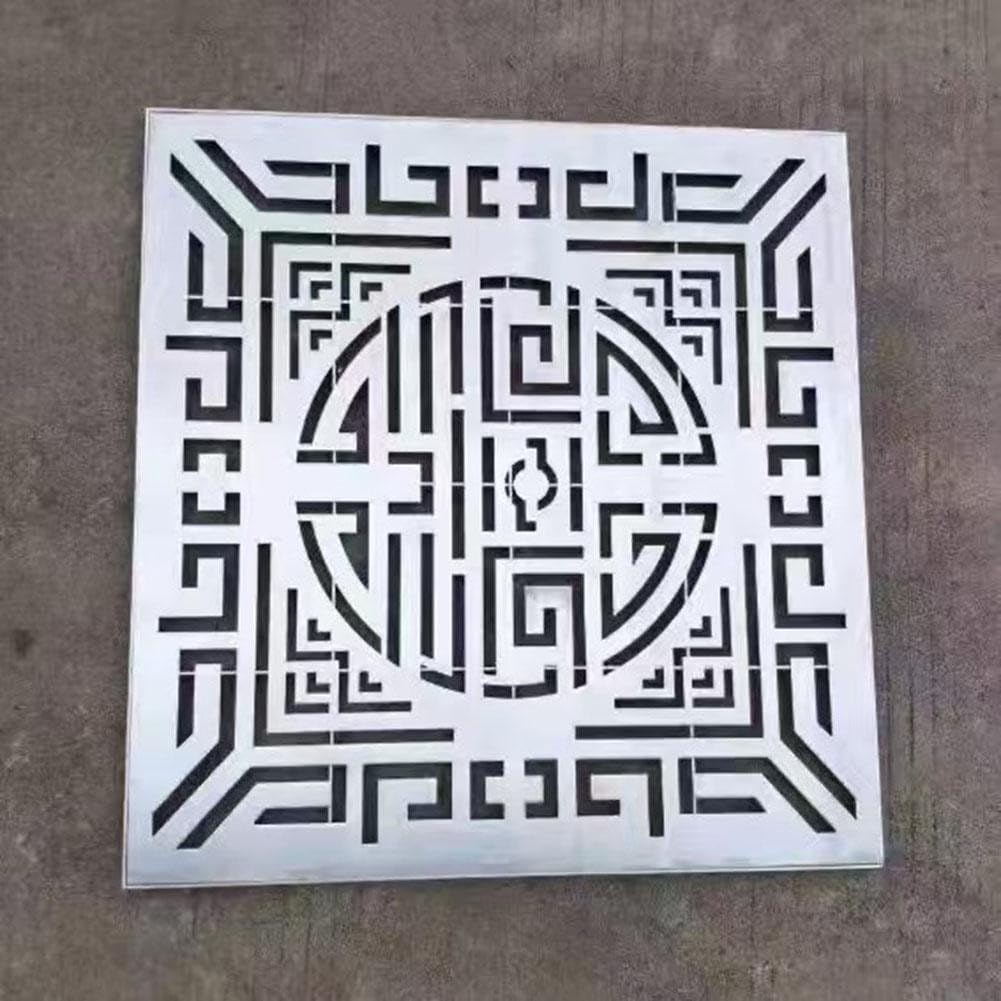 DAZZLEEX Copertura per pozzetto in acciaio inox, griglia di drenaggio per acqua piovana, decorativa, rettangolare, con telaio esterno per vialetti, giardini (300 x 300 x 20 x 2 mm)