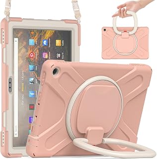 Capa infantil para Amazon Fire HD 10 (2021) capa de 10,1 polegadas, resistente de três camadas [suporte giratório dobrável pendurado 360] com alça de ombro - B