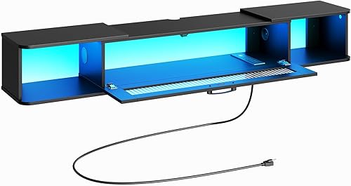 HOOBRO Soporte de TV flotante con toma de corriente de luz LED para televisores de hasta 65 pulgadas, estante de TV montado en la pared, consola