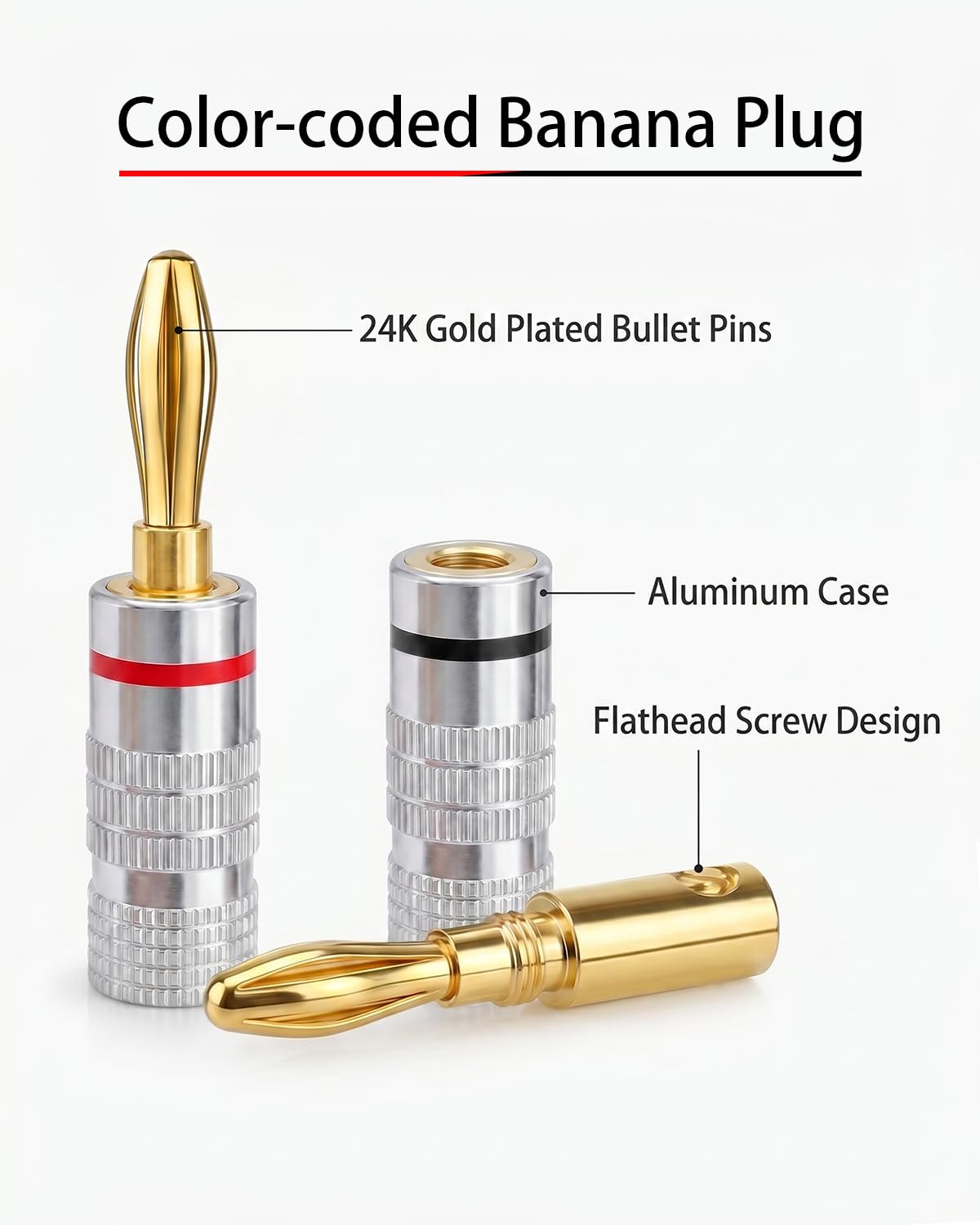Banana Plugs 6 pares/12 piezas, conector de altavoz chapado en oro de 24 quilates de 4 mm para cine en casa, placa de pared, receptor de audio/video, amplificadores y sistemas de sonido