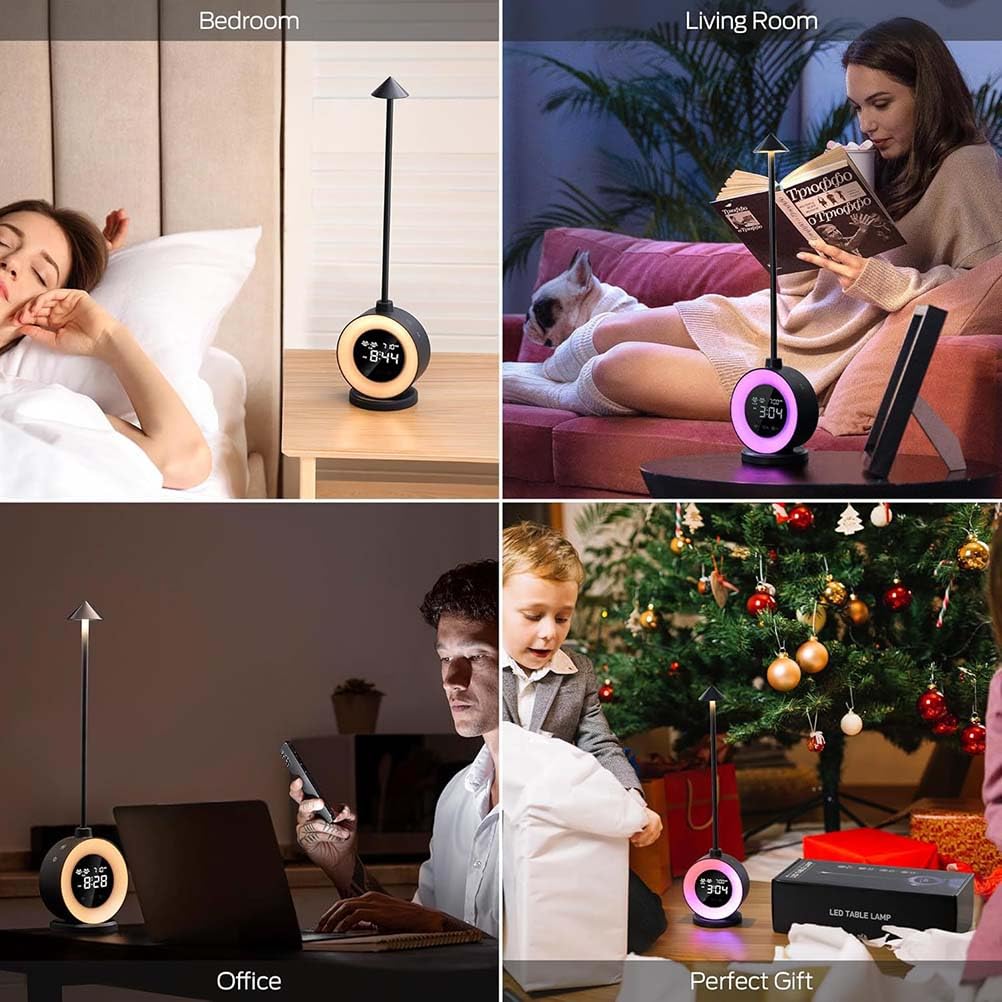 AoLa LED Nachttischlampe mit Touch Dimmbar Tischlampe lnnen mit Uhr/Schlummerfunktion/Wecker Nachtlicht Verstellbar 3 RGB Modi Deko Lampe, 7 White Noise Kinder Nachtlampe Baby Stilllicht