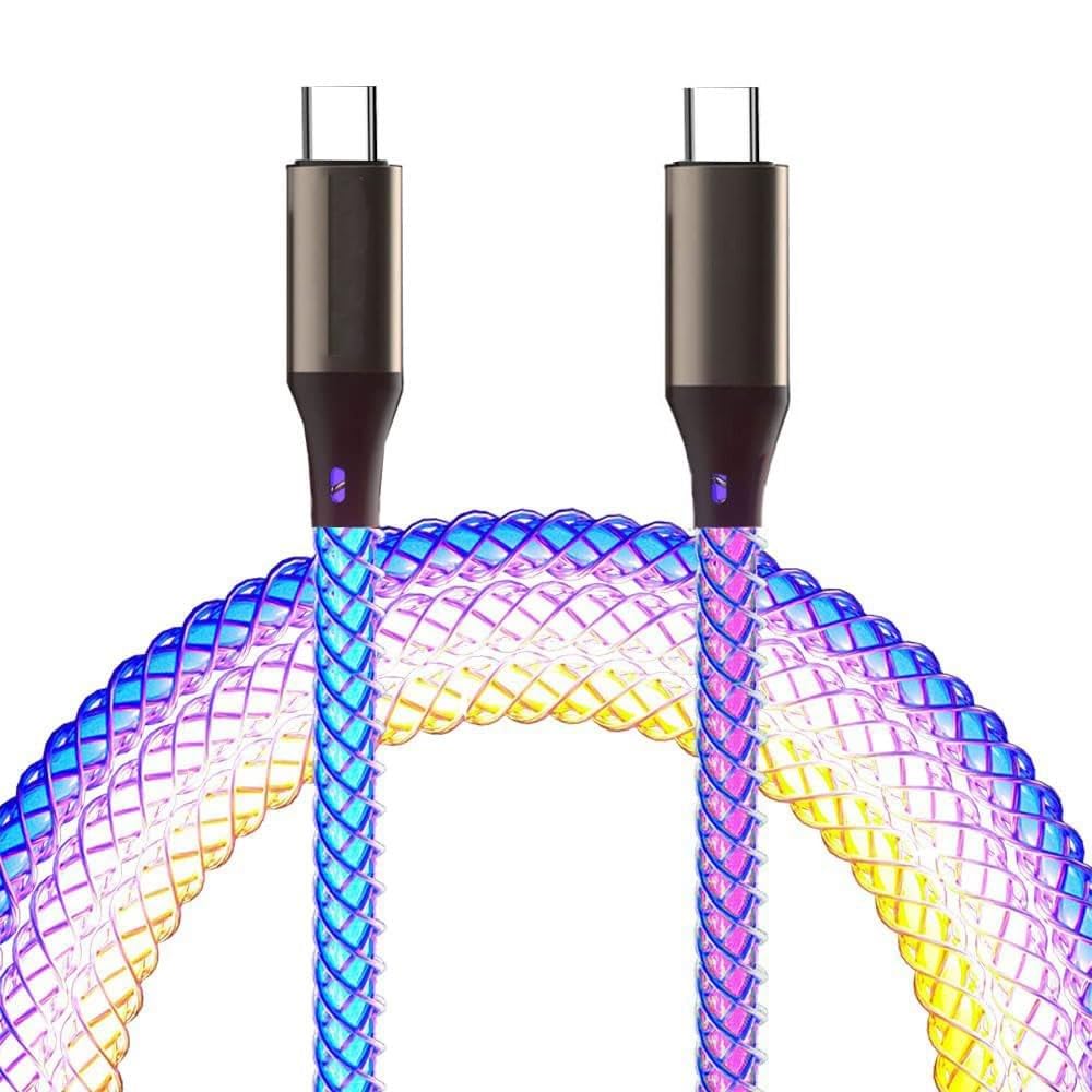 RGB LED Light Up USB-C to USB-C Data Cable 100W PD Fast Charging Transparent Wovwen Thread Body Charging Data Cable (Pack of 1) | Fast Charging, Transparent Woven Thread Body-image-39