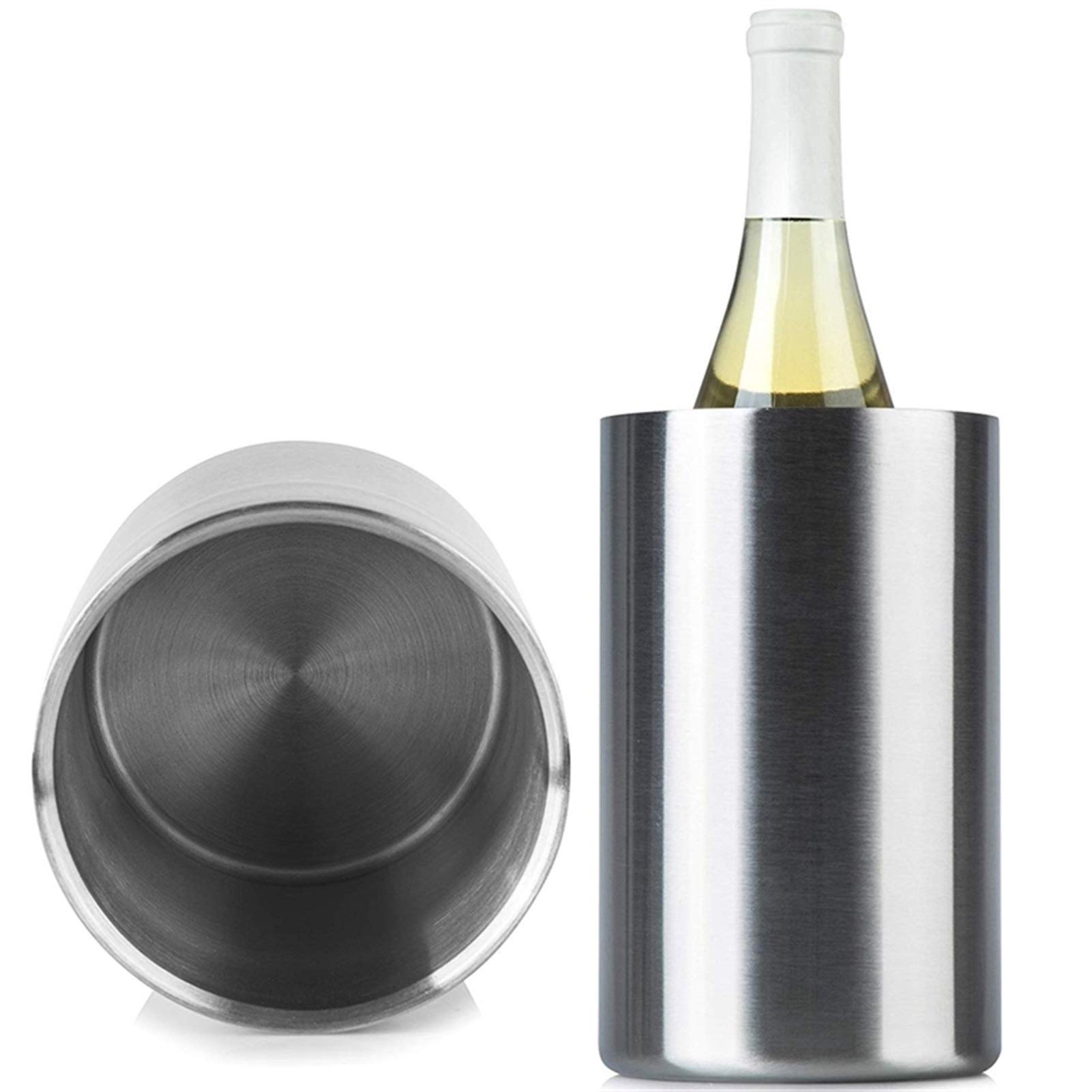 Großer Getränkekühler/Bier-Eimer 1 STÜCK Schweißfreier Edelstahl-Isolierter Weinkühler-Eimer mit Weinbelüfter – passend für 750 ml Weinflaschen, hält Wein stundenlang kalt (Farbe : Silber)