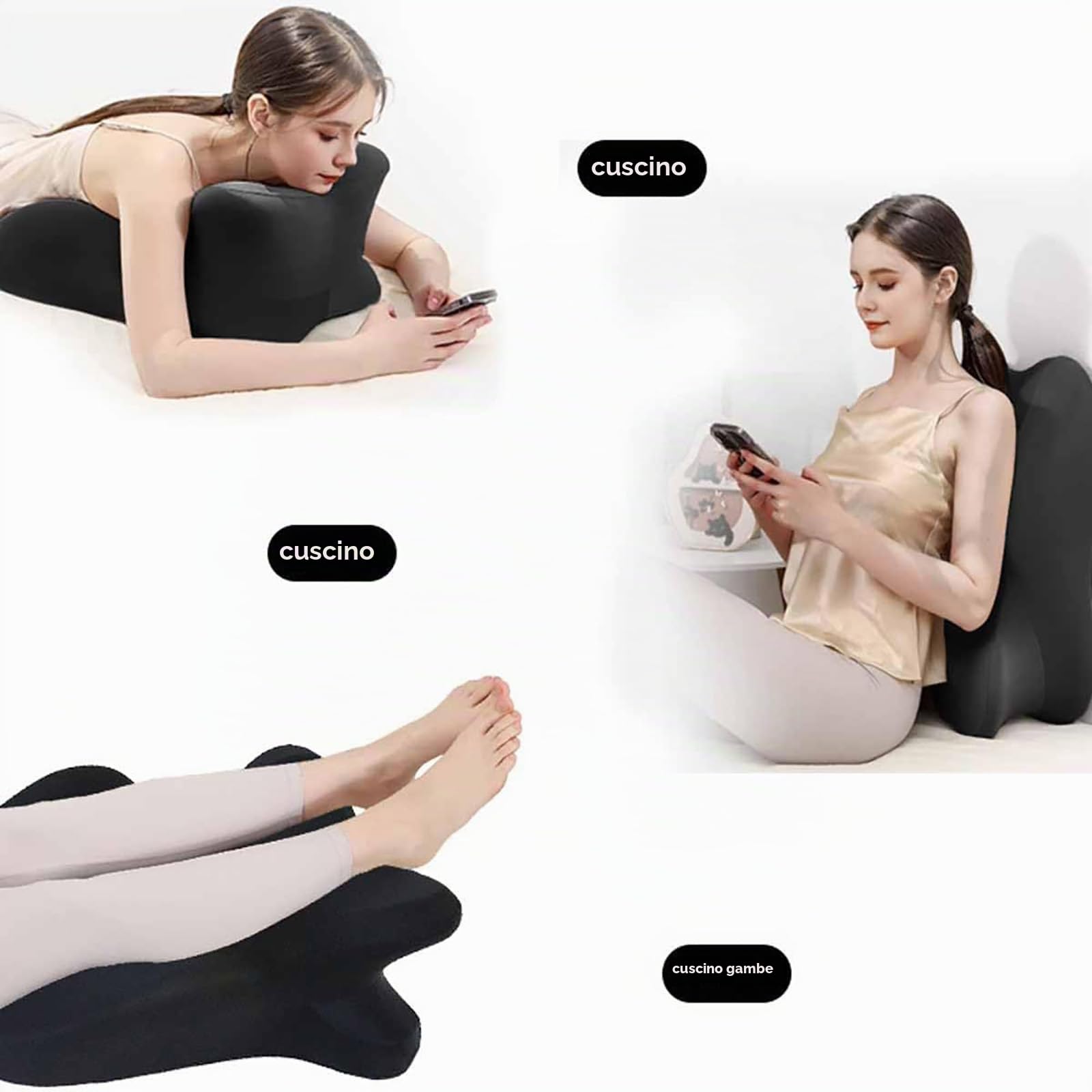 Cuscino per coppia ChiroMonk, cuscino per coppia a 27 gradi per l'intimità, cuscino a cuneo in memory foam per supporto intimo e schiena, cuscini per coppias con funzione di rimbalzo (Black)