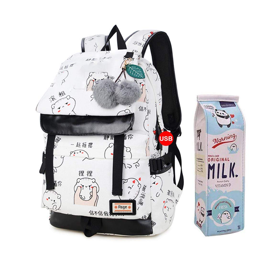 Asge Mochila Escolar niñas bolsa mochila mujer casual Fashion School Bag Kawaii Impresión mochila niña mochila impermeable casual Dail adolescente