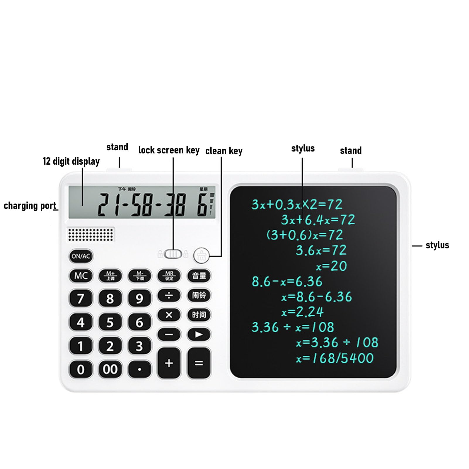 Denash Sprechender Taschenrechner, Wiederaufladbarer Schreibblock-Rechner mit Notizblock, Großes Display für Geschäft, Schule und Arbeit (White)