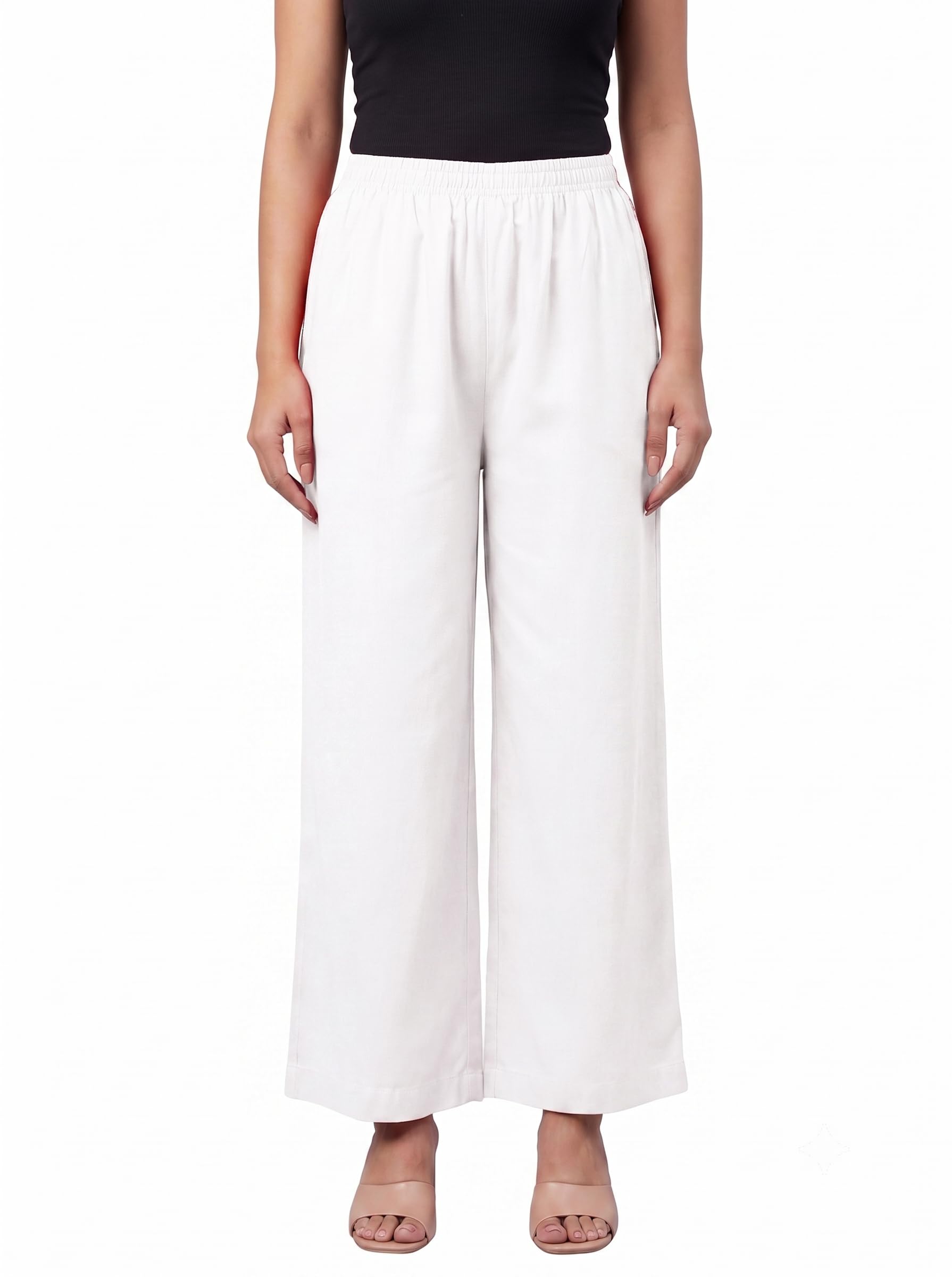 Women's Regular Fit Rayon Palazzo | Elasticated Waistband with Drawstring and Side Pocket | Soft, Breathable, Lightweight Casual & Office Wear Trouser Pants-picture-51