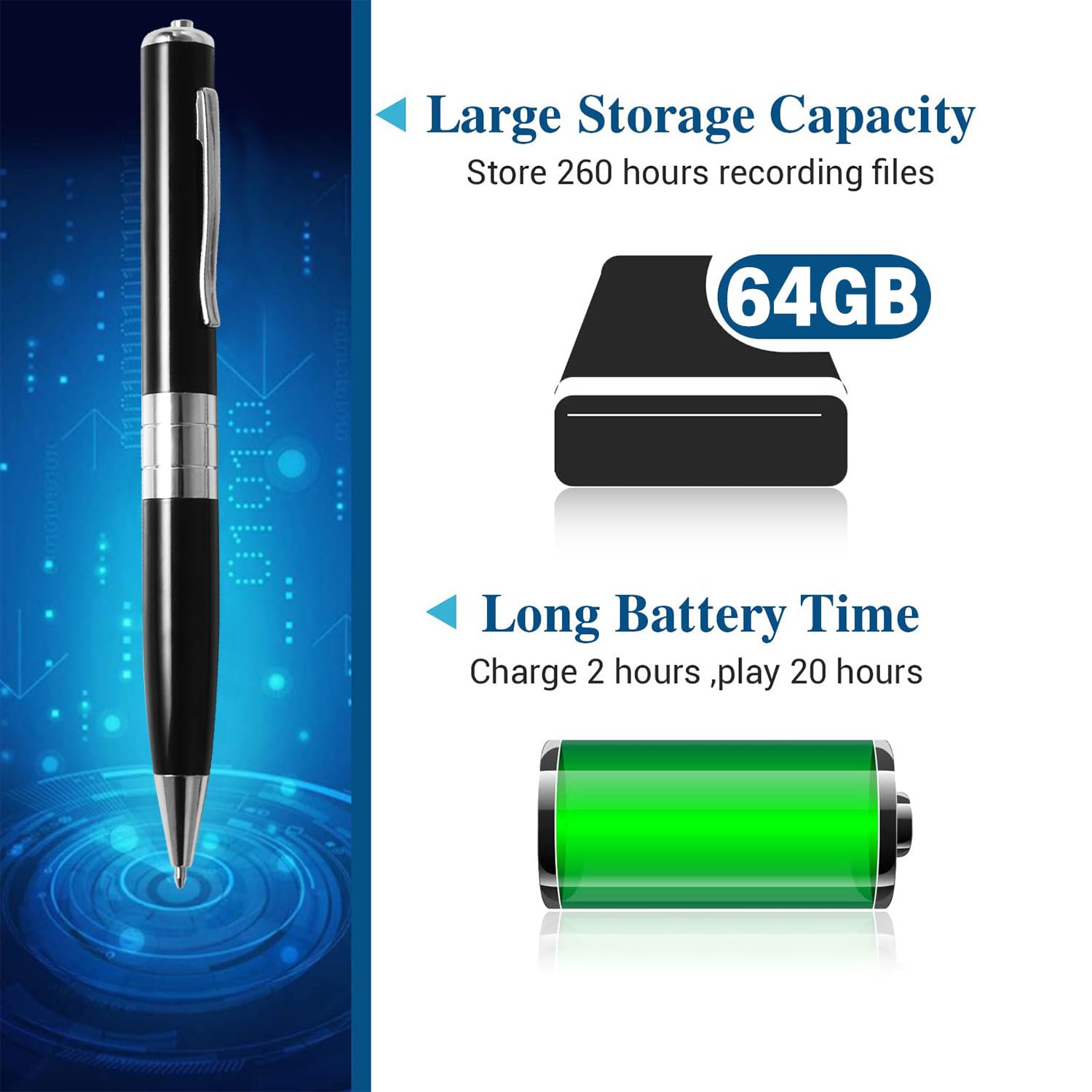 Stylos De Dictée Numérique, Enregistreur à Activation Vocale