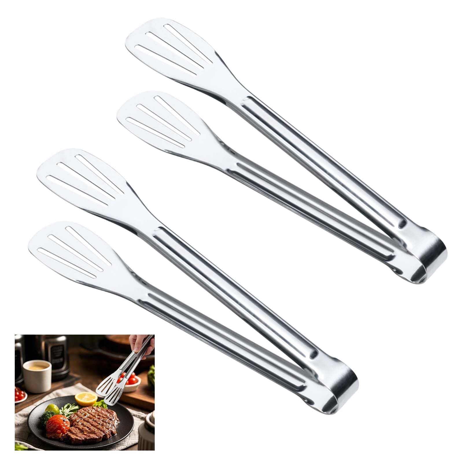2Pack 7-Inch Stainless Steel Serving Tongs - Premium Kitchen Tongs for BBQ, Salad, Cake & Buffet, Silver Mini Cooking Tongs for Party, Wedding & Candy Bar — image 1