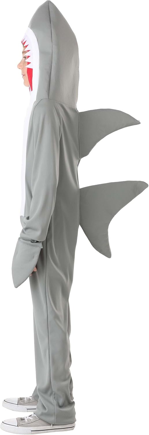 Kids Shark Costume | Ocean Animal Jumpsuit Featuring Back Fins for Halloween Dress Up Fun or Themed Events