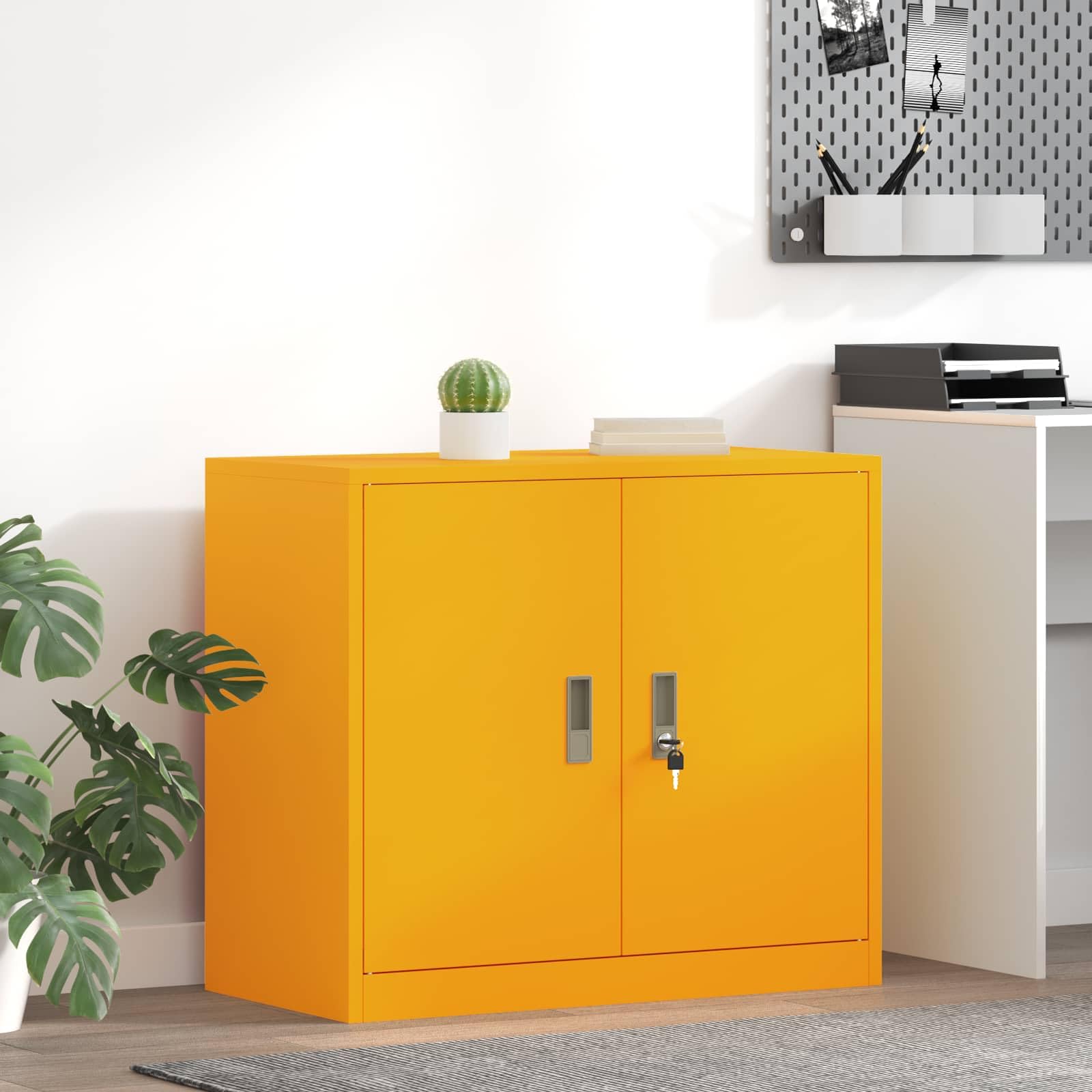 Armadio industriale giallo senape, 80 x 40 x 70 cm, armadietto da ufficio con serratura, in acciaio verniciato a polvere, design moderno per ufficio e posto di lavoro