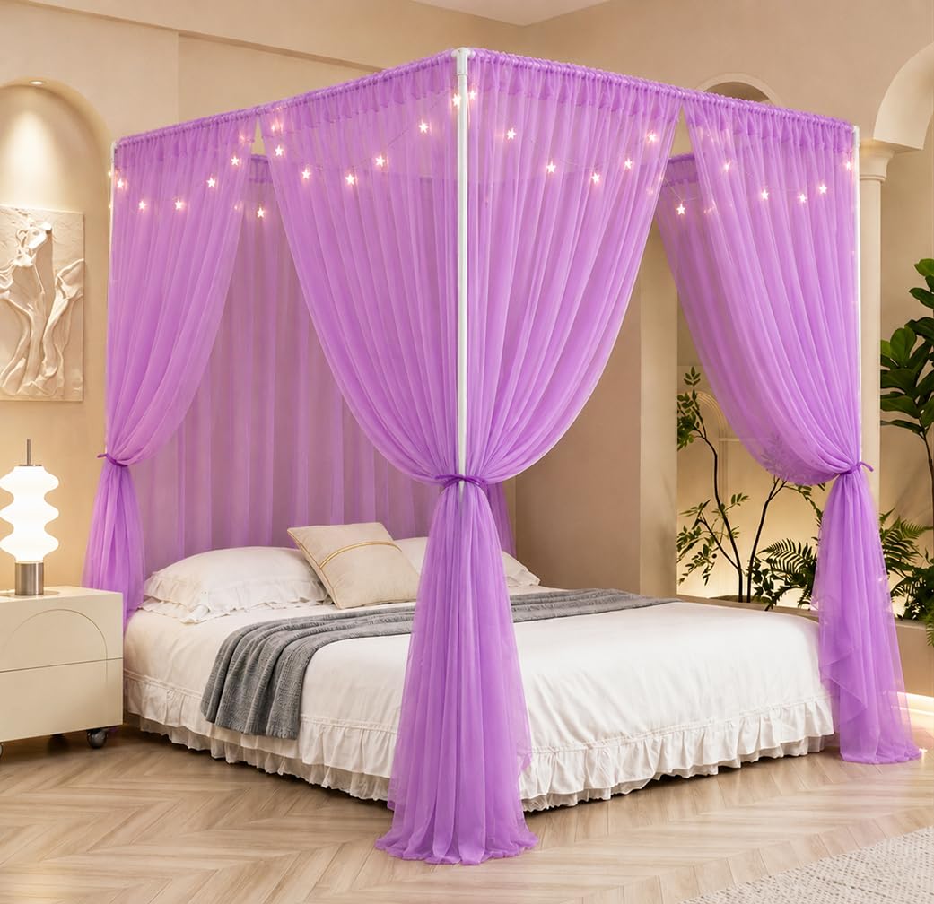 Paneles de dosel de cama de 4 esquinas Akiky color púrpura para habitaciones infantiles