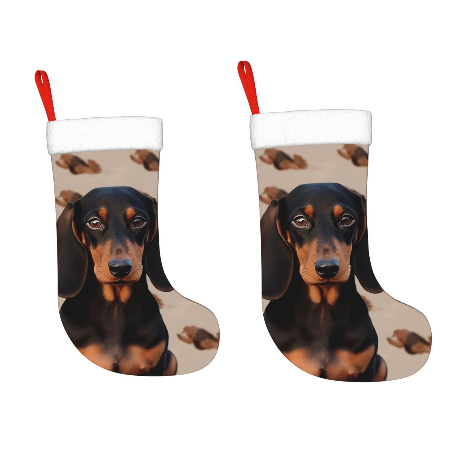 KLOPH 2 Pack 18 Inches Christmas Stockings Personalized Dachshund Dog Xmas Stocking Hanging Decoration Fireplace Stocking for Holiday Xmas Tree Christmas Fireplace Decor Gifts