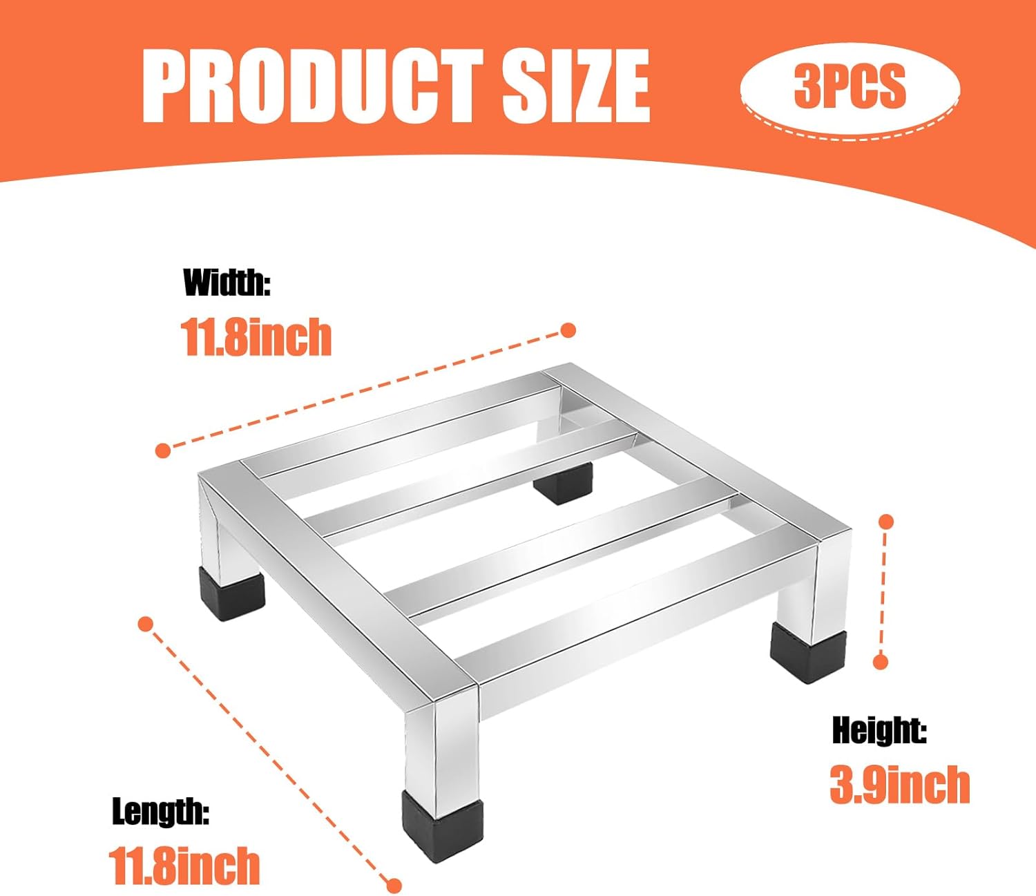 3 Packs Dunnage Rack 11.8 * 11.8 * 3.9 Inch Stainless Steel Dunnage Racks Assembly-Free Food Service Storage Racks Floor Rack for Storage in Restaurants, Kitchens, Garages