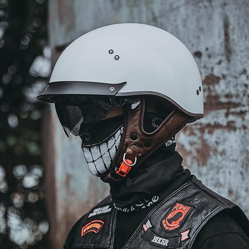 Miniatura 6 de VCOROS - Casco corto para motocicleta con visera, hebilla de liberación rápida, aprobada por la DOT, para hombres y mujeres, Blanco, XL