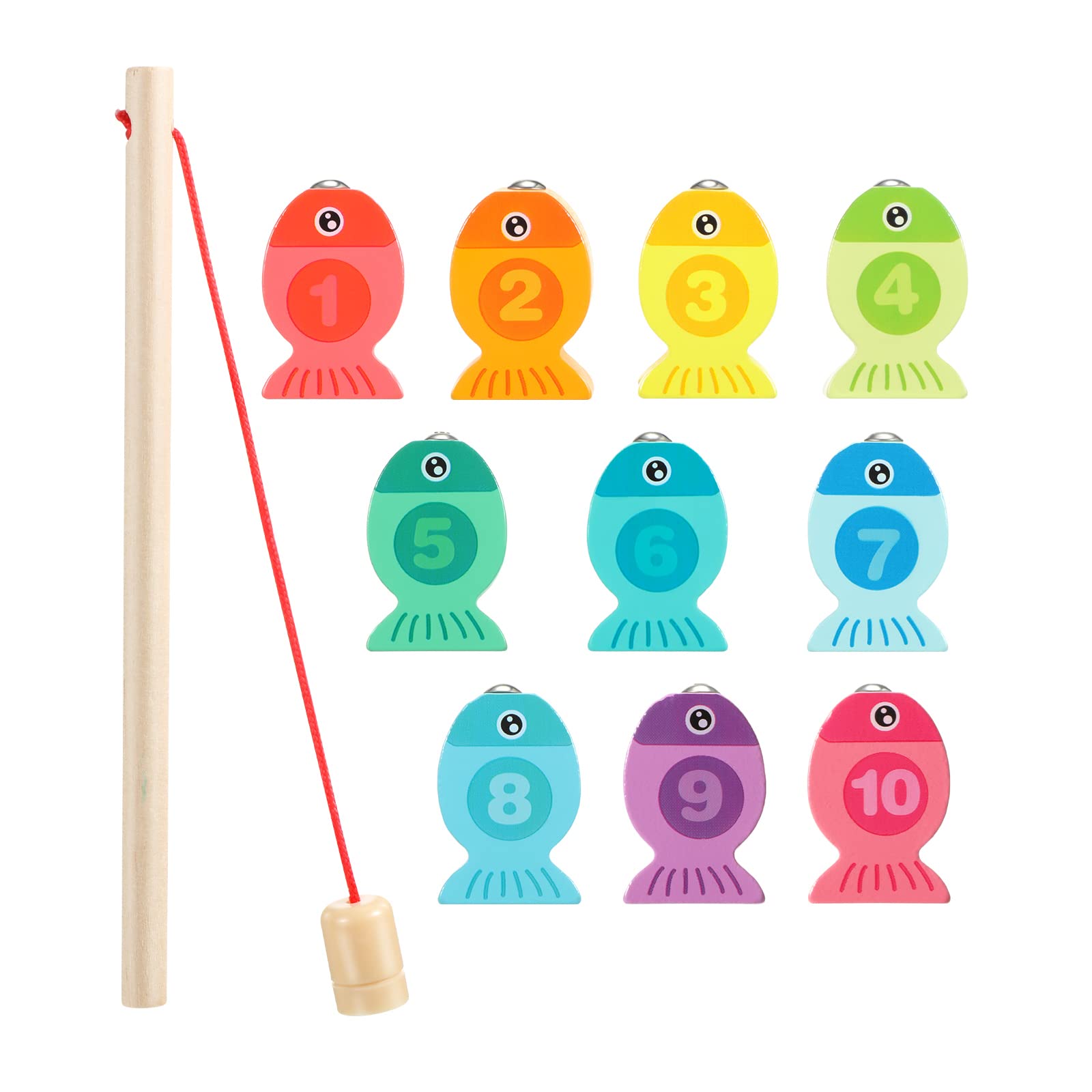 Buy Wooden Fishing Game Toy Montessori Wooden Fishing Toy, 10 Pcs Toy Fishing Rod