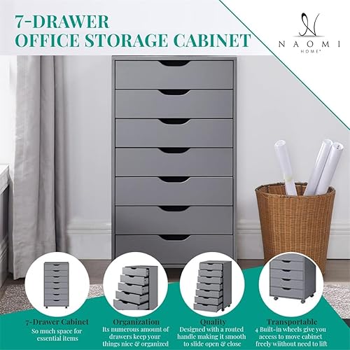 Miniatura 38 de Naomi Home Cómoda de 5 cajones para dormitorio, alta y elegante, con ruedas y estantes de almacenamiento, pequeña para guardarropa, para maquillaje,