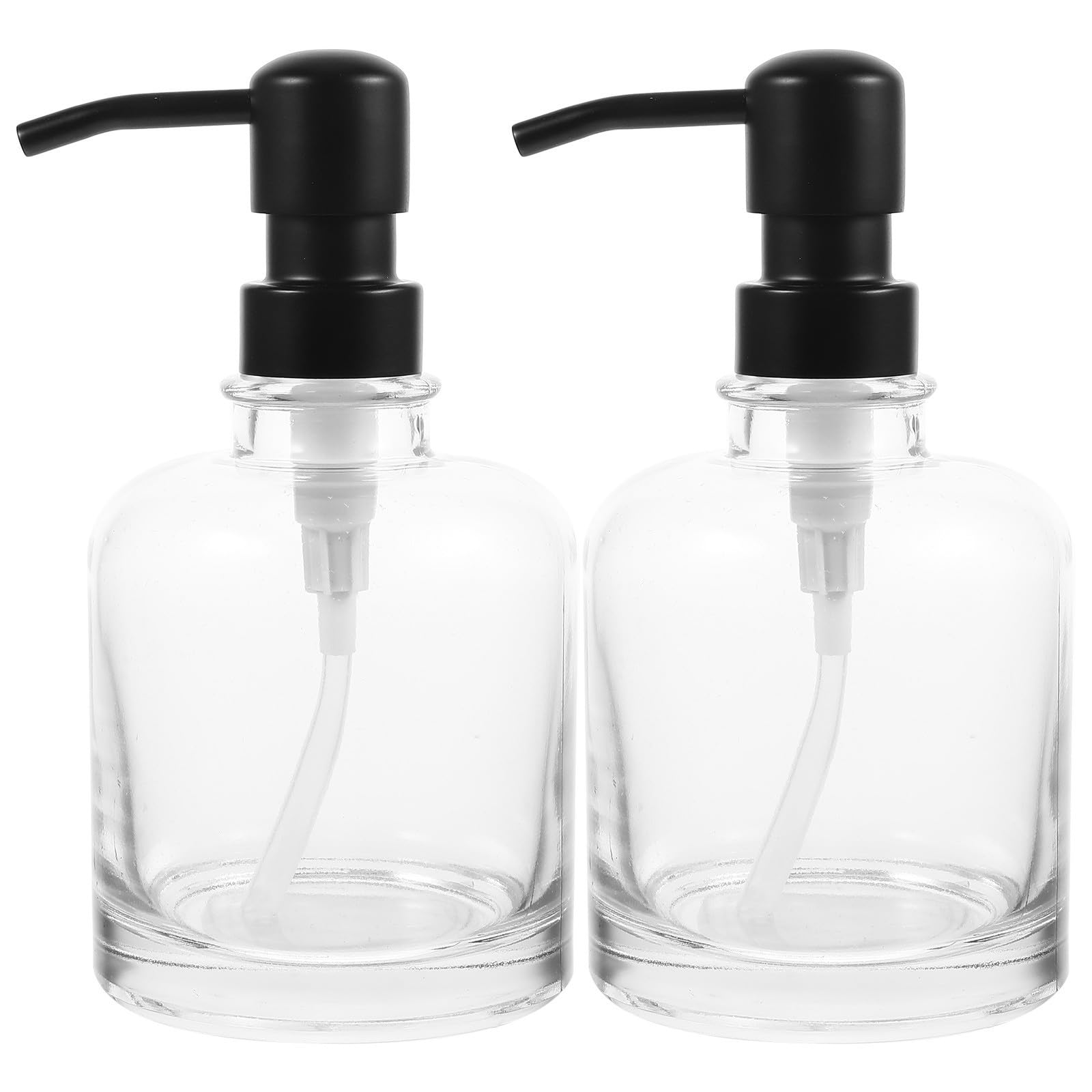 Dispensador de Jabón para Baño con Bomba de Acero Inoxidable Portátil y Vidrio Transparente, Diseño Simple y Moderno, Paquete de 2 Piezas para Oficina o Baño