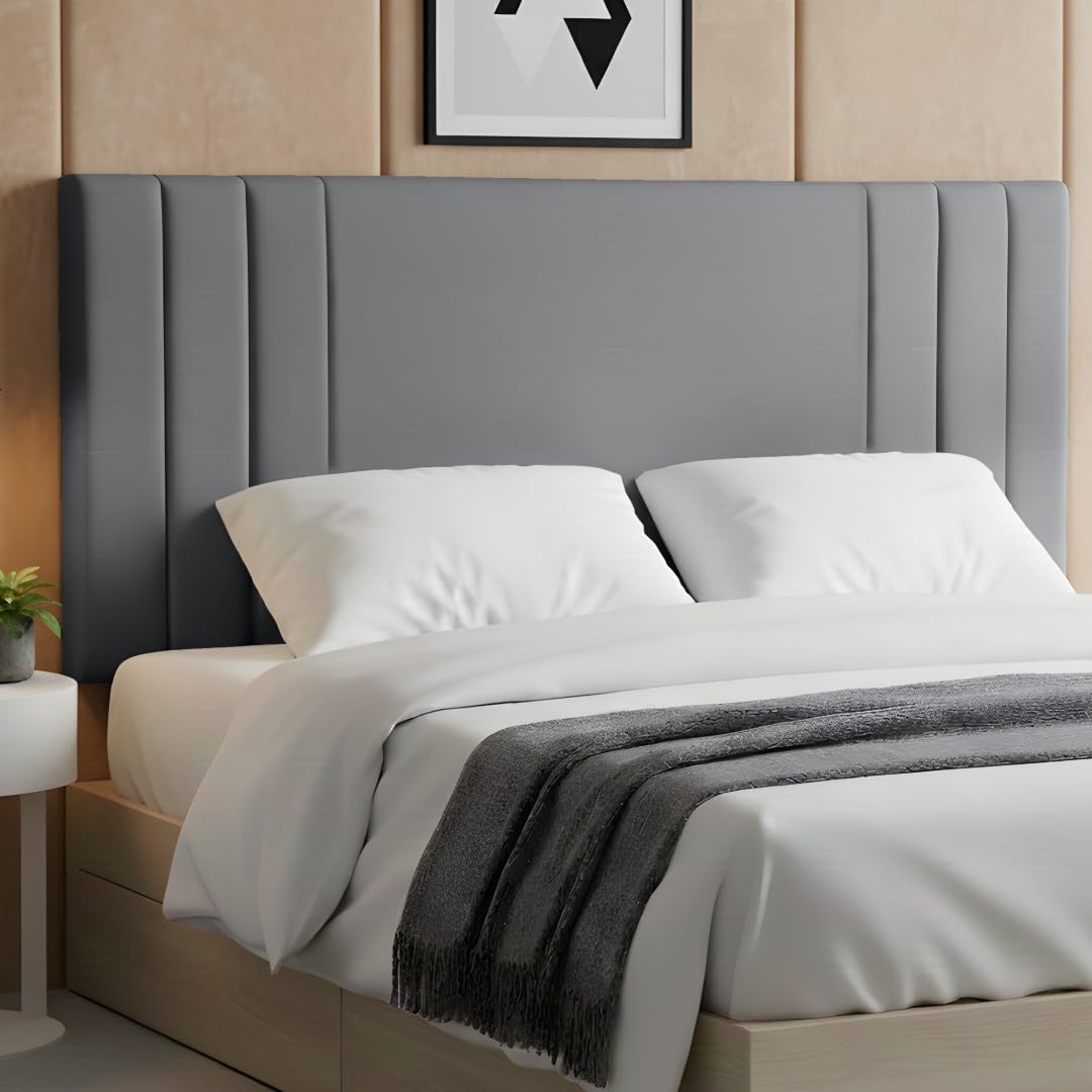 BEDELUNA Headboards for Bed – 24” Rio Plush Fabric Headboard - Elegant Divan Bed Thick Padding Bed Headboards, Luxury Bedroom & Hotel Furniture (Grey Plush, 4FT Small Double)