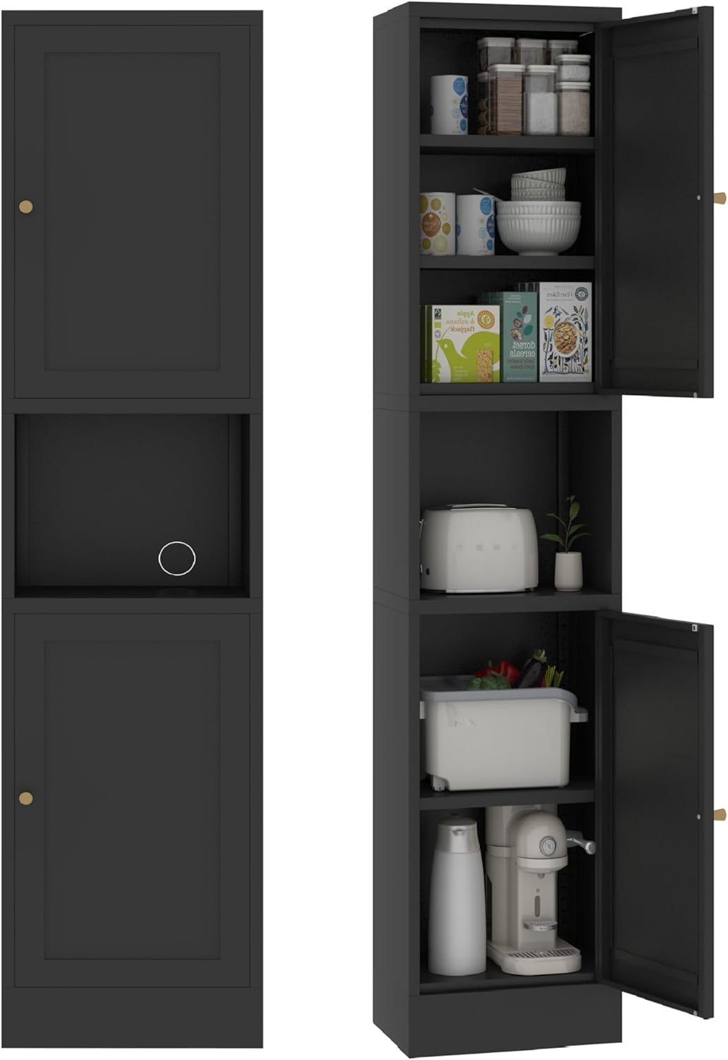 Product image of Tall Narrow Storage Cabinet - 67" Slim Bathroom Organizer with 3 Adjustable Shelves, 2 Doors (Left/Right Opening),Metal Floor Cabinet for Small Spaces, Bathroom & Kitchen (Metal, Black)