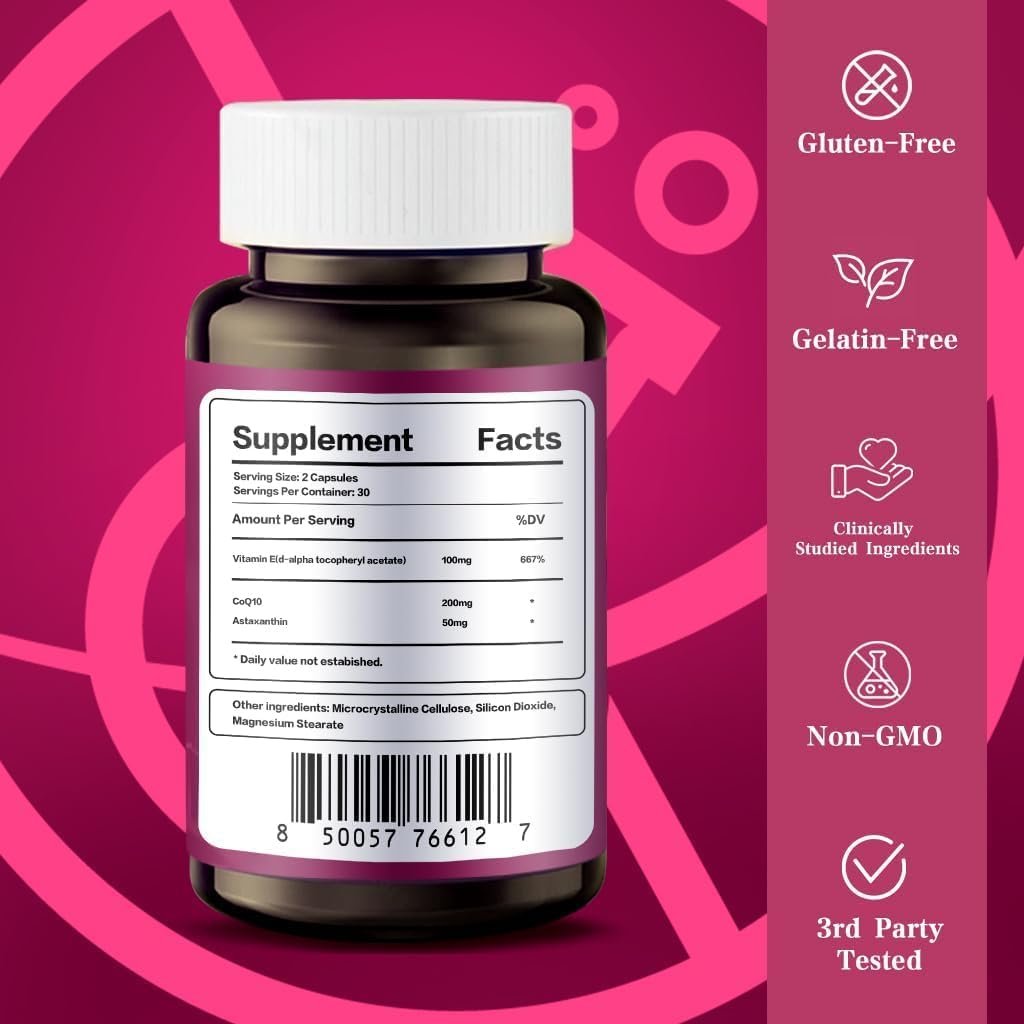 Coenzyme Q10 Supplements - 2X Better Absorption, Cellular Energy Support with Astaxanthin and Vitamin E, Antioxidant for Heart Health & Energy Production, 2 Month Supply, 120 Capsules (120)