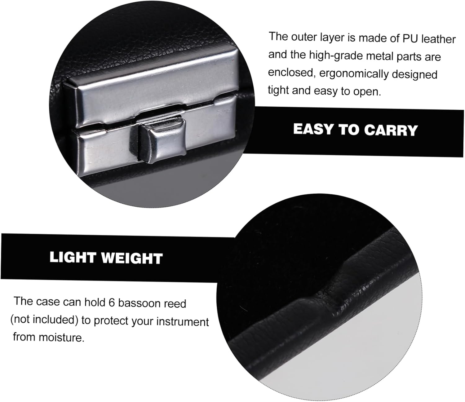 BESTonZON Bassoon Reed Case 6 Slot PU Leather Storage Holder Black