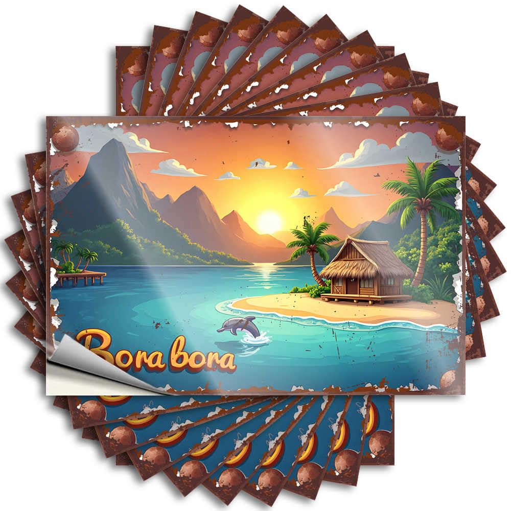 Funny Sticker Gaming | Good Hat Bora Bora: Tropical Paradise with Palm Trees, Mountains, and Dolp for Outdoor(8X12CM)