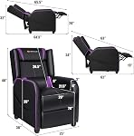 POWERSTONE Chaise de jeu inclinateur - Chaise de massage de jeu de canapé ergonomique avec repose-pieds et repose-tête et poche latérale - Salle de séjour PU Recliners en cuir Home Theater Siège (Purple)