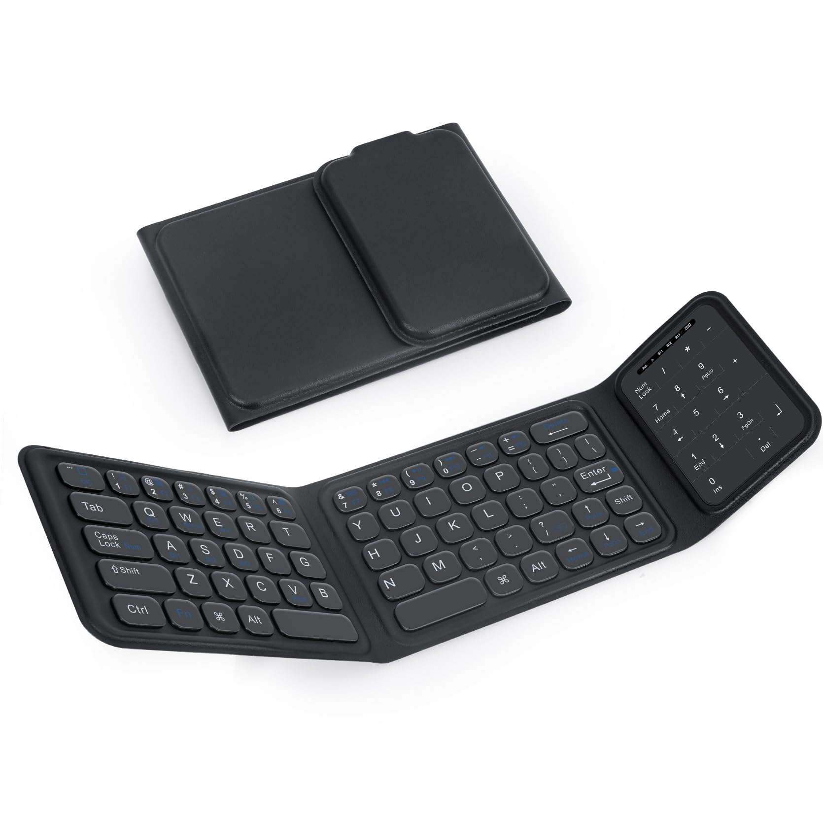 Clavier Bluetooth pliable sans fil avec pavé tactile et pavé numérique, clavier de voyage portable pour iPad, tablette, smartphone, ordinateur portable, PC, Windows, iOS, Android, noir