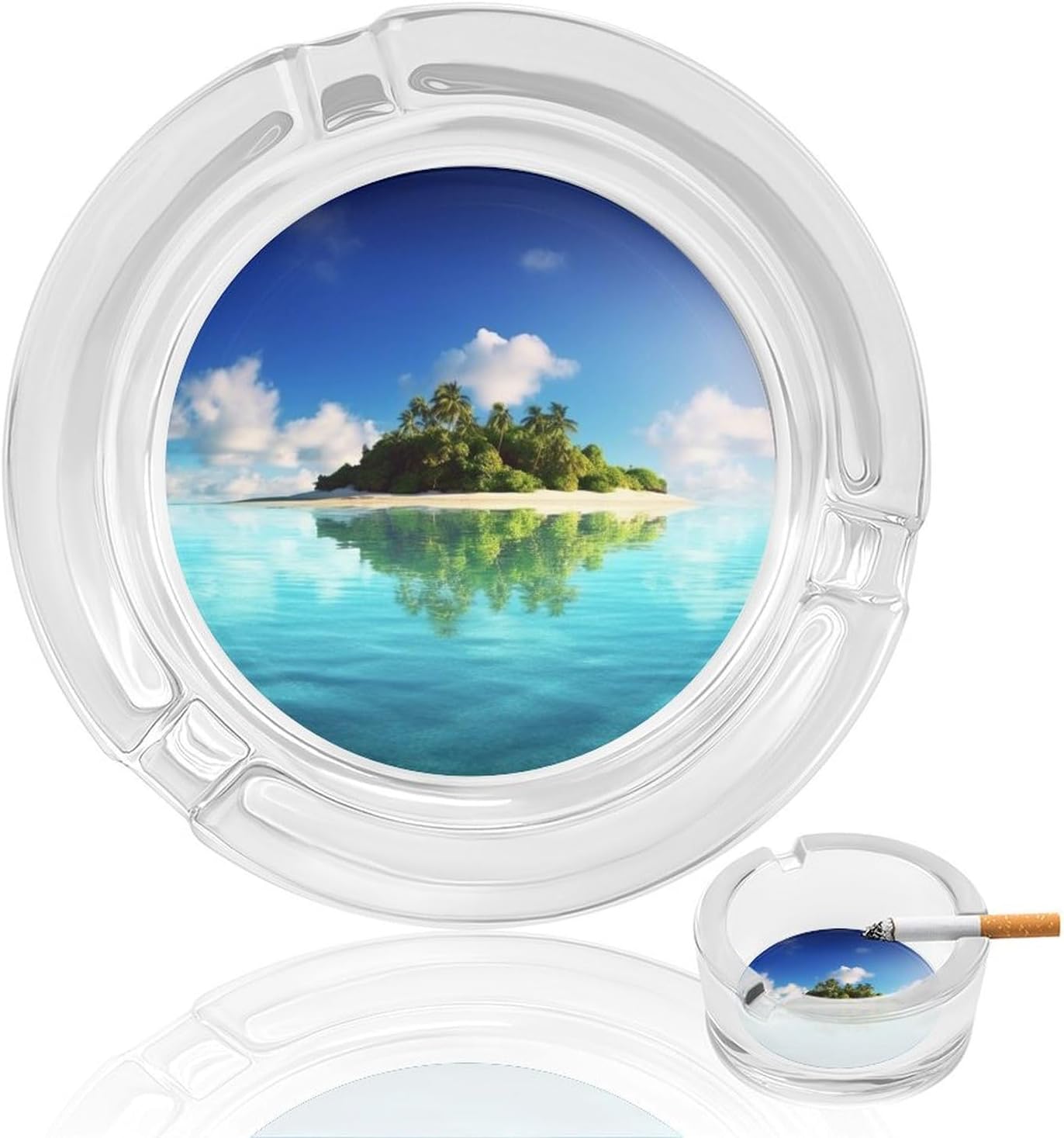 Round Ashtray,Beautiful Island In The Seaprinted Portable Ashtray,Tabletop Ashtray for Home Office Indoor Outdoor Patio Use And Modern Decoration