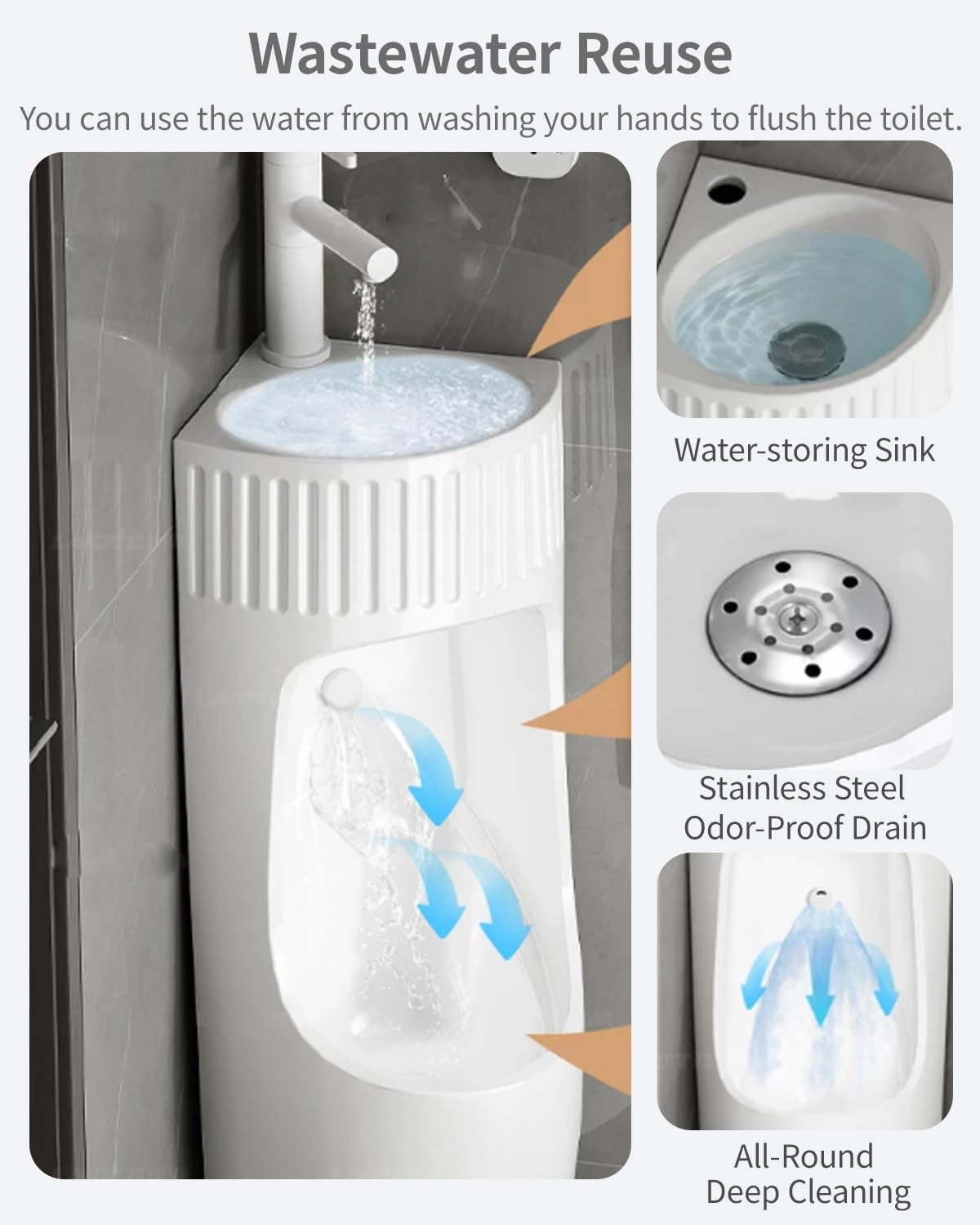 Urinoir Homme Urinoirs D'angle pour Hommes, Urinoir Mural avec Robinet Rétractable, Déflecteur Anti-éclaboussures Mural pour WC, WC de Camping-car