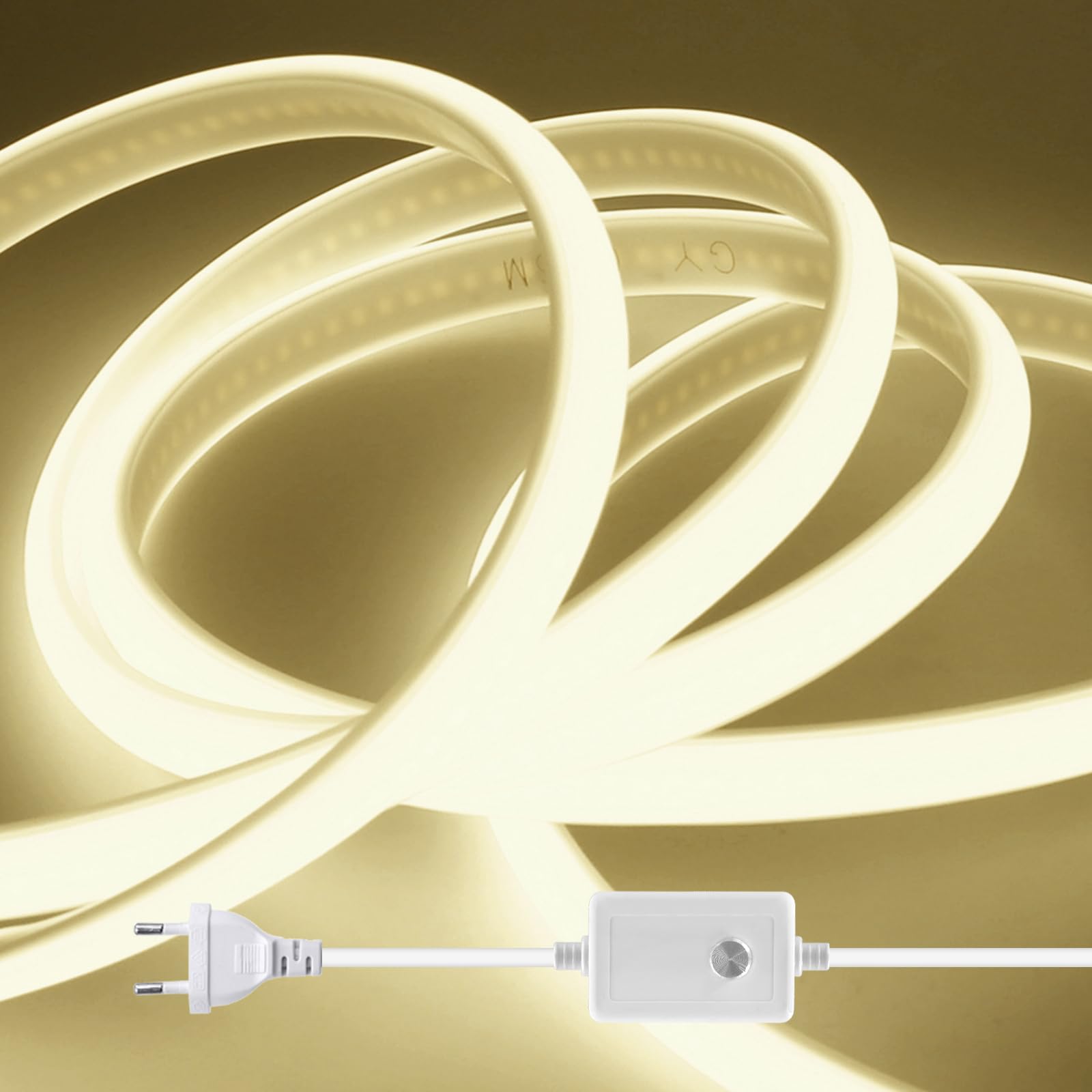Dimmable Lumière au néon LED COB, 220V 288 LEDs/m Ruban Led Flexible Néon Bande Led, IP65 Etanche Bande Lumineuse Super Lumineux pour Escalier, Chambre, Noël, Fête (Blanc naturel,14M)