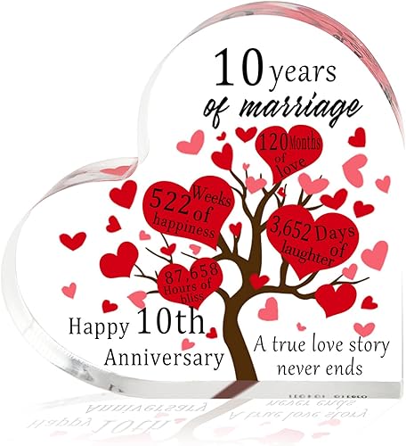 Miniatura 1 de Acrílico 10 años de aniversario de matrimonio para pareja, feliz décimo aniversario, boda, corazón transparente, pisapapeles, regalos de Navidad,