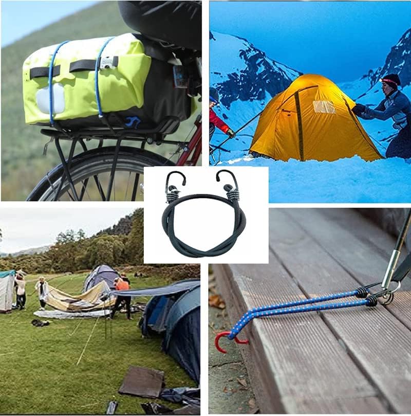 Miniatura 5 de cuerdas elásticas de 27 pulgadas resistentes al aire libre, cuerdas elásticas negras en ambos extremos con ganchos, lazos de goma duraderos ideales