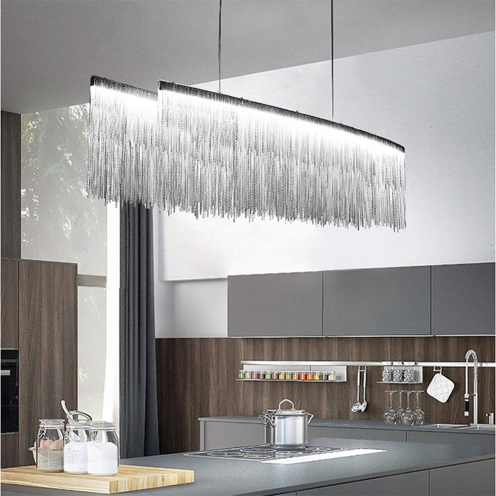 SYAXVOM Modern Pendant Light Luxury Chrome Tassel Chandelier for Living Room Dining Hotel & Store 100cm Linear Ceiling Lighting Cool White Illumination