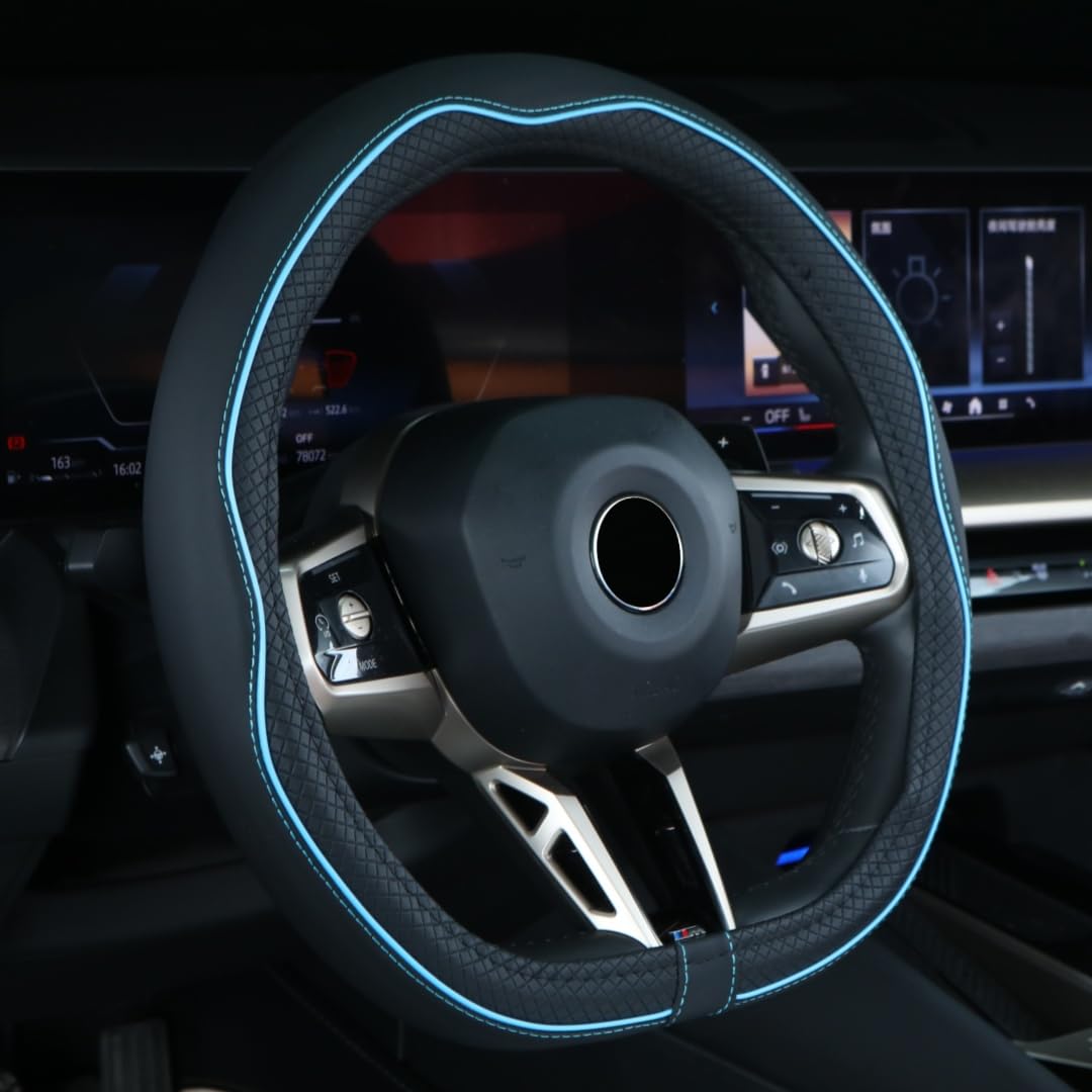 Mayco Bell Microfiber Leather Steering Wheel Cover (D-Shape, Black Blue)