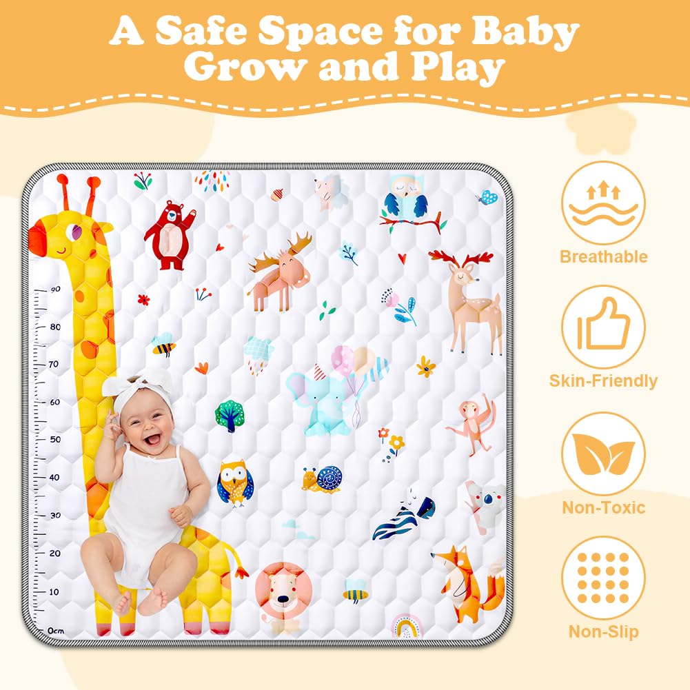 Aolso Tappeto da Gioco per Bambini, 127 x 127cm Tappeto Per Bambini e Neonati Reversibile,Tappeto Gioco Neonato Per la Camera del Bambino o della Bambina-Giraffa