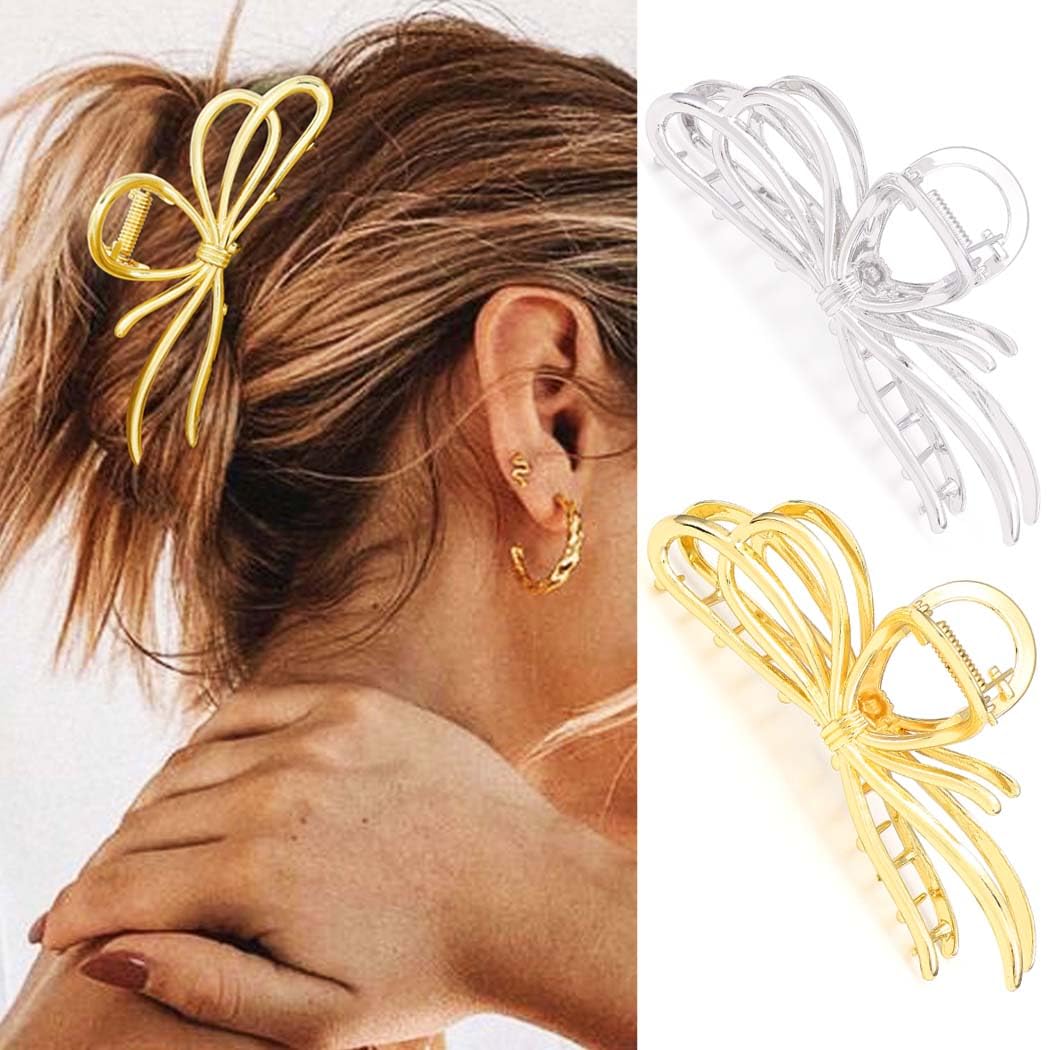 Reaky Bow Claw Clip Gold Metal Hair Clips Large Hair Claws Hair Accessories for Women
