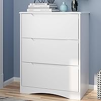 Gizoon 3 Drawer White Dresser Chest - Large Storage, Anti-Tip Safety, Modern Embedded Handles for Bedroom, Living Room, Office
