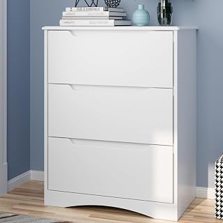 Gizoon 3 Drawer White Dresser Chest - Large Storage, Anti-Tip Safety, Modern Embedded Handles for Bedroom, Living Room, Office