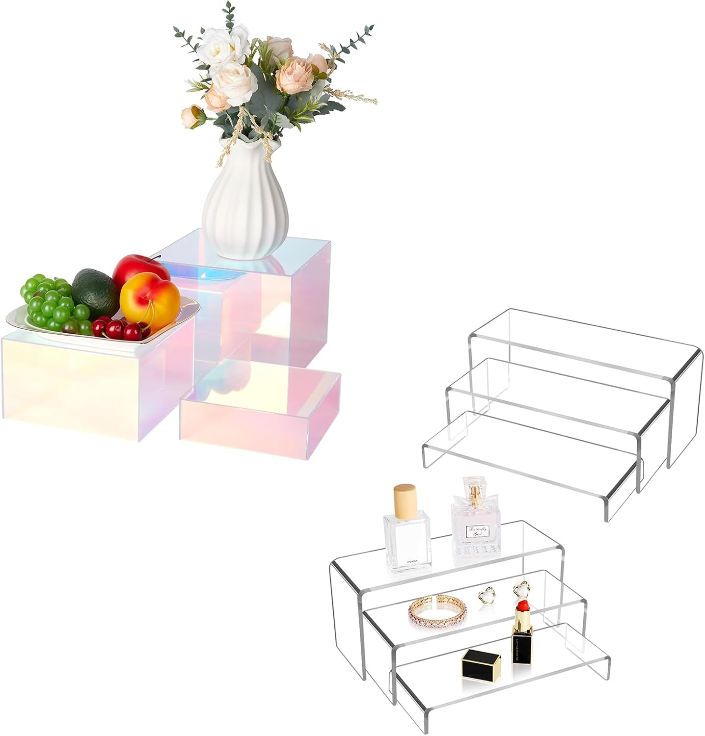 Prismatic & Clear Acrylic Riser Bundle: 9 Pcs for Versatile Dessert, Collectibles, and Christmas Display