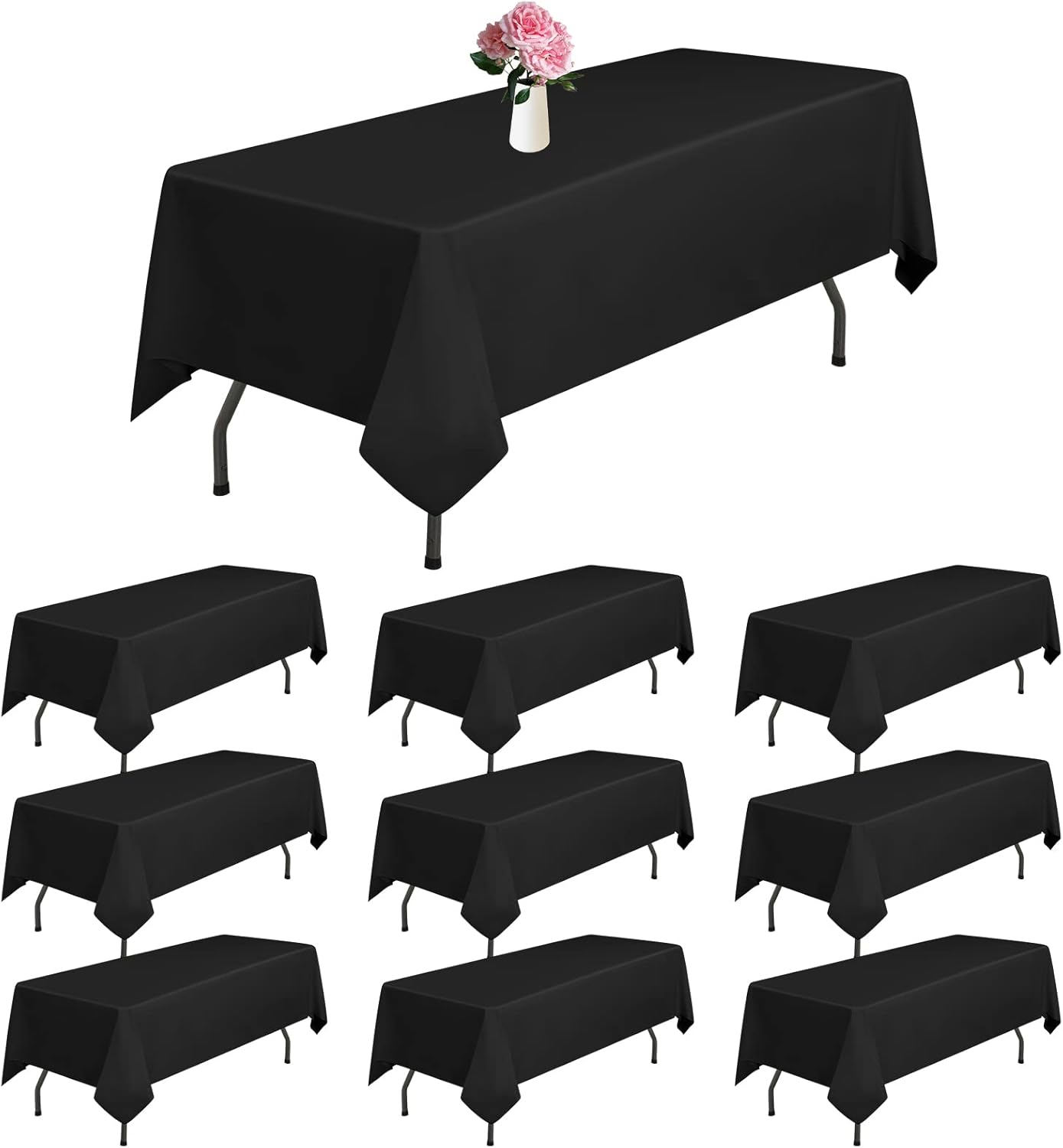 10 Packs Black Polyester Tablecloth 60 x 126 inch Rectangle Table Cloth for 8 Foot
