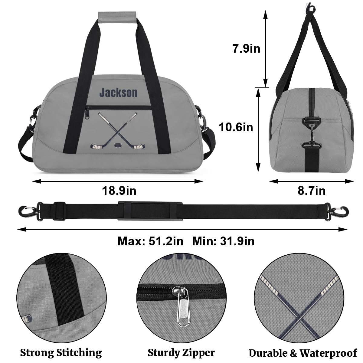Personalized Sport Gym Bag for Boys,Custom Duffel Bag,Travel Weekender Overnight Tote Bag Carry On Duffel Bag,Customized Gift for Kids Hockey