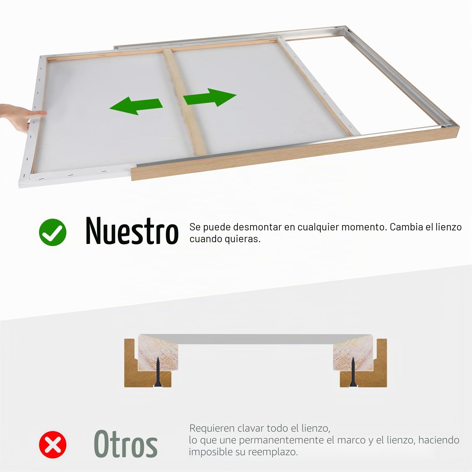 Marco de juntas de sombra de 40 x 50 cm, marco de aluminio para lienzo, montaje sin agujeros, fácil de quitar para cambiar el diseño, marco negro para lienzo/bastidor (color madera, 40 x 50 cm)