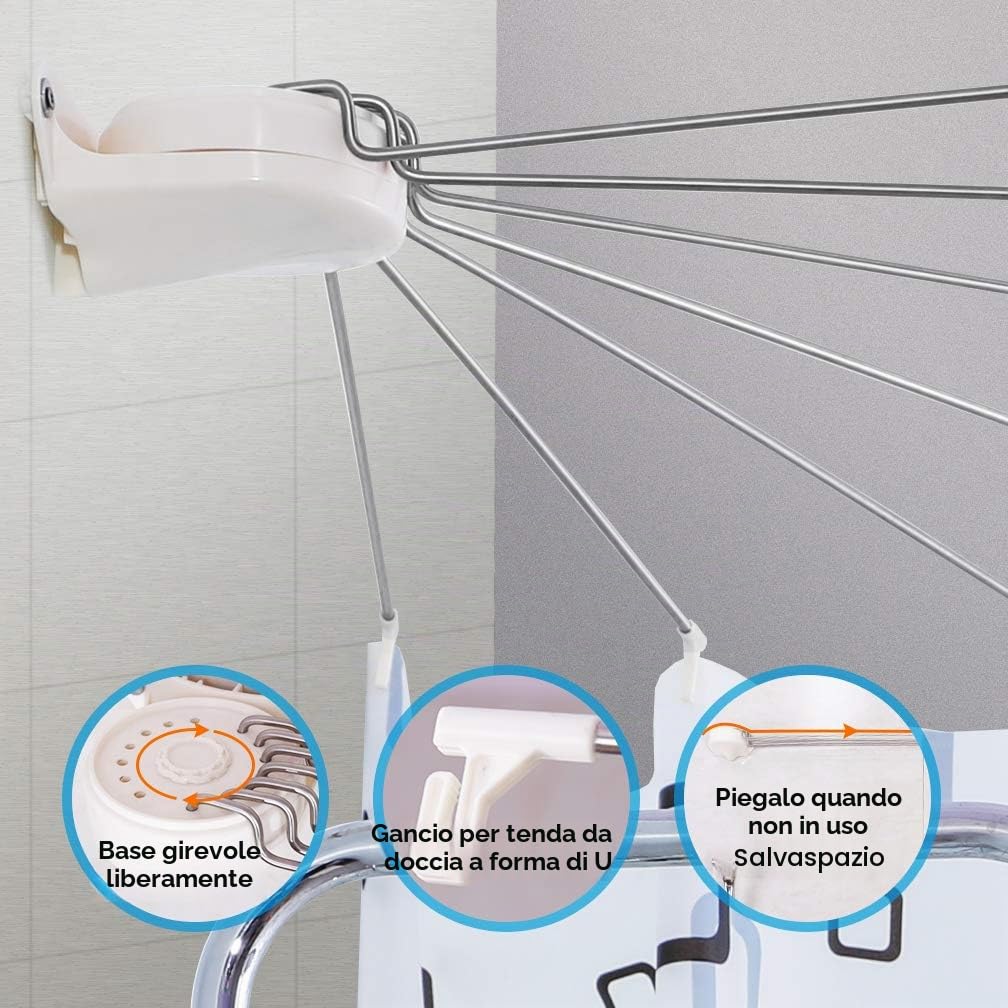 Hershii Asta per Doccia Curva a Parete Asta di Sospensione per Doccia Pieghevole in Acciaio inox Barra Portaoggetti per Bagno