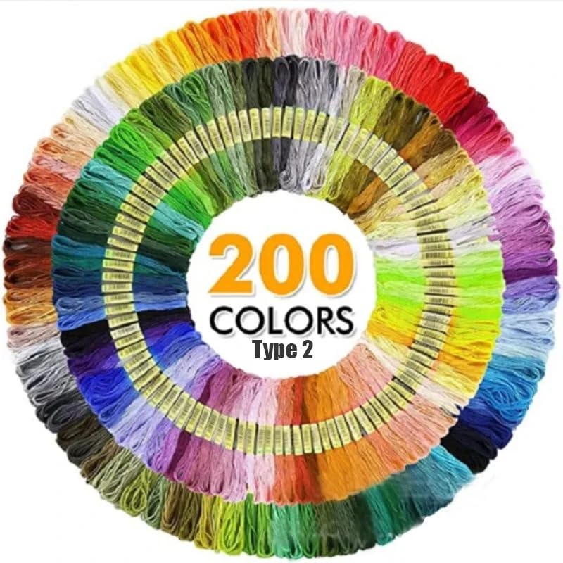 Hilos De Bordar 200/100/50 hilos similares punto de cruz hilo bordar algodón ovillos costura coser artesanal(Type 2 200PCS)