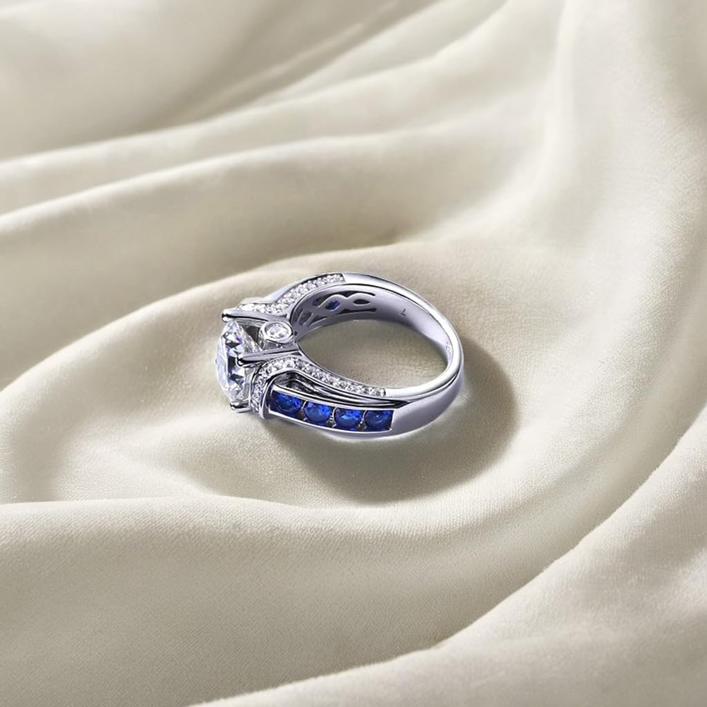 3ct Moissanite Engagement Rings for Women, Moissanite Blue White D Color VVS1 18K White Gold Plated 925 Sterling Silver, Cut Lab Created Diamond Wedding Promise Jewelry Gifts - Image 4