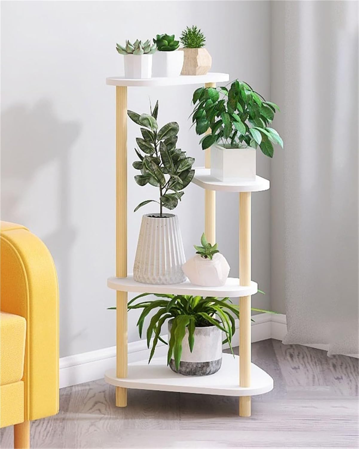 Multi Tiered Plant Shelving Flower Pot Holder Wooden Plant Display Rack Simple Floor-standing Storage Rack Flower Pot Holder for Patio Garden Corner Balcony Solid Construction(H88 cm)